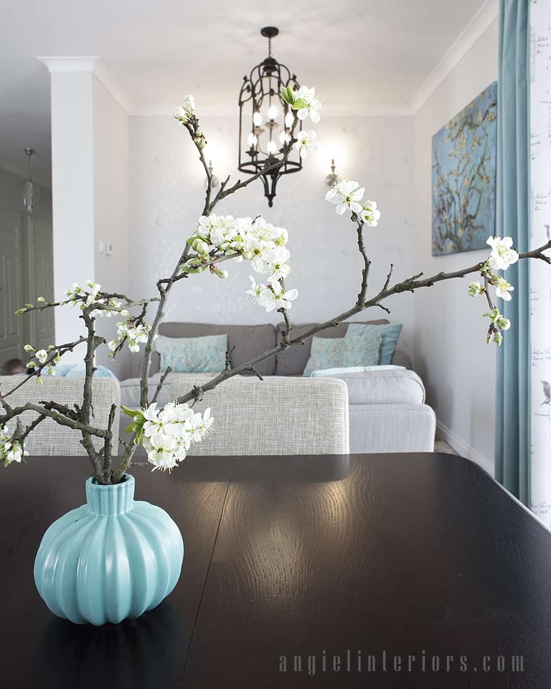 pendant light living room turquoise accents